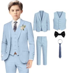 24h SHIP 5 PCS Boy's Linen Suit Set, Breathable & Lightweight Kid Formal Suit for Wedding, Communion, Homecoming, Birthday Party