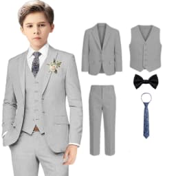 24h SHIP 5 PCS Boy's Linen Suit Set, Breathable & Lightweight Kid Formal Suit for Wedding, Communion, Homecoming, Birthday Party