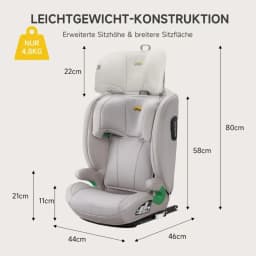 The I-Size R129 Child Car Seat Is Suitable for Children Aged 3.5 To 12 Years (100-150 Cm). It Features An Adjustable Backrest, Headrest, Side Impact Protection, Lightweight Design, and ISOFIX Reclining Function.
