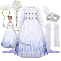 Classic Movie Elsa White Cute Lightweight Breathable Girls Princess Dress + Accessories Halloween Birthday Holiday Party Dress