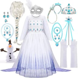 Classic Movie Elsa White Cute Lightweight Breathable Girls Princess Dress + Accessories Halloween Birthday Holiday Party Dress