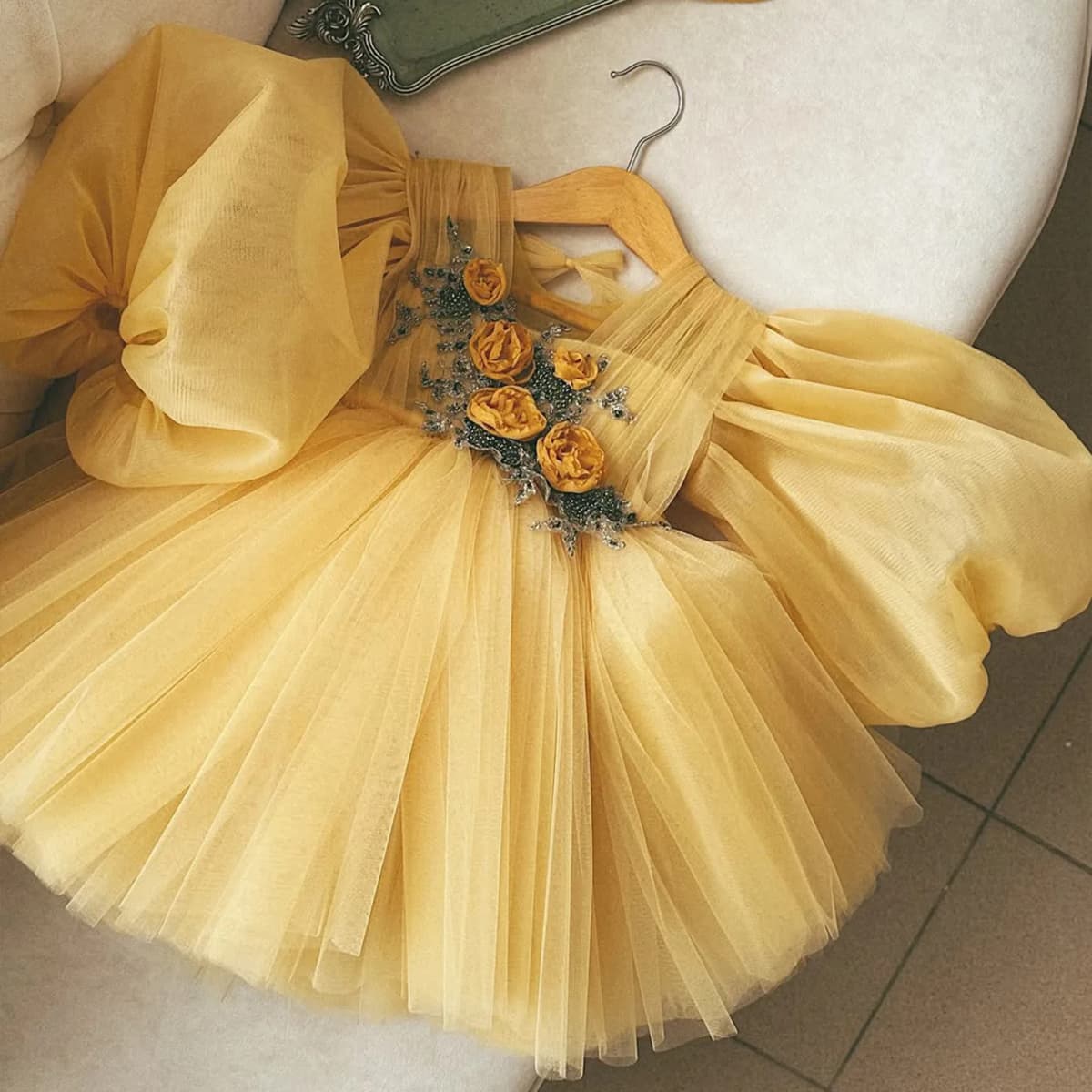 Flower Girl Wedding Dress Fluffy Dress Children's Princess  Girl's First Birthday Performance Dress Summer