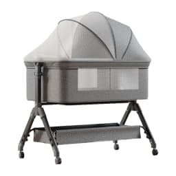 Baby Bassinet Crib Bedside Sleeper Manual Rocking Cradle Foldable Portable Infant Cot with Changing Table Adjustable Height Side Opening Breathable Mesh Storage Basket Lockable Wheels Nursery Bed for Newborn Babies