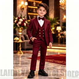 Fashion Boys Suit Peak Lapel 3 Pieces Gold Button Outfit Blazer Vest Pants Kids Ring Bearer Wedding Party Birthday Tuxedo