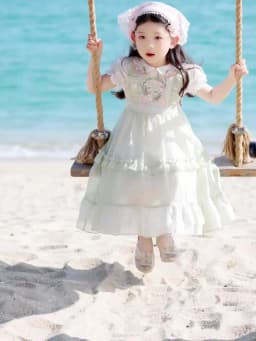 Sweet Baby Girls Summer 2026 New Lolita Princess Dress Kids High End Chinese Floral Embroidery Doll Collar Puff Sleeve Dress