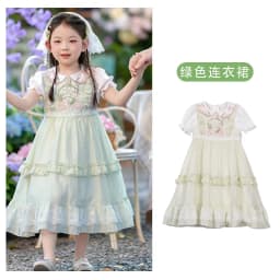 Sweet Baby Girls Summer 2026 New Lolita Princess Dress Kids High End Chinese Floral Embroidery Doll Collar Puff Sleeve Dress