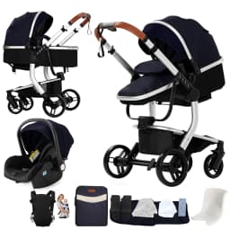 PU Leather 3 in 1 Baby Stroller Newborns Travel Carriage Luxury Compact Foldable Baby Cars Pram with Car Seat Watertight Buggy