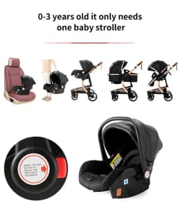 PU Leather 3 in 1 Baby Stroller Newborns Travel Carriage Luxury Compact Foldable Baby Cars Pram with Car Seat Watertight Buggy