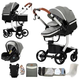 PU Leather 3 in 1 Baby Stroller Newborns Travel Carriage Luxury Compact Foldable Baby Cars Pram with Car Seat Watertight Buggy