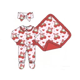 Boutique Boys' Girls' Blanket and Romper Lapel Ruffle Buttons Love Pocket and Binding Feet Fruit Bow Print Customizable Patterns