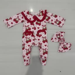 Boutique Boys' Girls' Blanket and Romper Lapel Ruffle Buttons Love Pocket and Binding Feet Fruit Bow Print Customizable Patterns