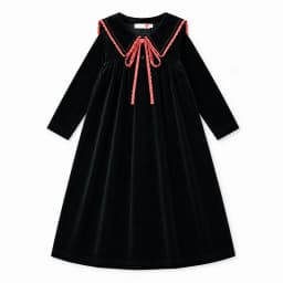 Kids Velour Clothing Set Fall/Winter Collection Black/Navy Boy And Girl Outfit with Contrast Ribbons Edges Family Matching Dress