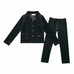 Kids Velour Clothing Set Fall/Winter Collection Black/Navy Boy And Girl Outfit with Contrast Ribbons Edges Family Matching Dress
