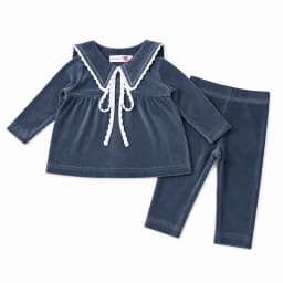 Kids Velour Clothing Set Fall/Winter Collection Black/Navy Boy And Girl Outfit with Contrast Ribbons Edges Family Matching Dress