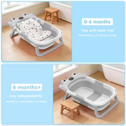 Crab Cartoon Collapsible Baby Bathtub for Newborn with Thermometer & Soft Floating Cushion for Newborn Baby Bath Tub,Infant Bath Tub with bath mat