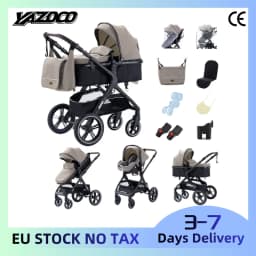 3‑in‑1 High Landscape Foldable Baby Pram, Lightweight Aluminum Frame Portable Newborn Pushchair with Infant Car Seat, Breathable Summer Baby Carriage
