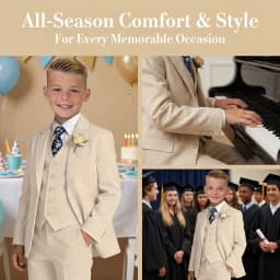 4Pcs Boys Linen Suit Set Kids Grey Blazer Vest Pants Necktie Outfit 3-14T Children Costume Wedding Birthday Recital Formal Suit