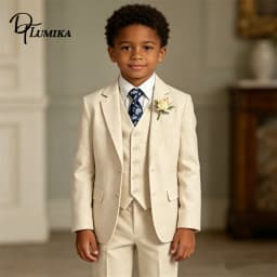 4Pcs Boys Linen Suit Set Kids Grey Blazer Vest Pants Necktie Outfit 3-14T Children Costume Wedding Birthday Recital Formal Suit