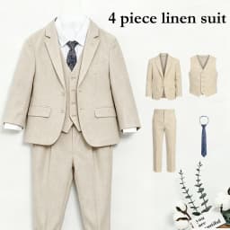 4Pcs Boys Linen Suit Set Kids Grey Blazer Vest Pants Necktie Outfit 3-14T Children Costume Wedding Birthday Recital Formal Suit