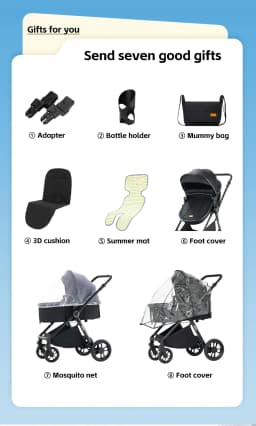 3-in-1 Multifunctional Newborn Stroller Set, Space Saving Foldable Frame, Durable Light Alloy Bracket, Matching Infant Car Seat, Skin-Friendly Breathable Seat Liner