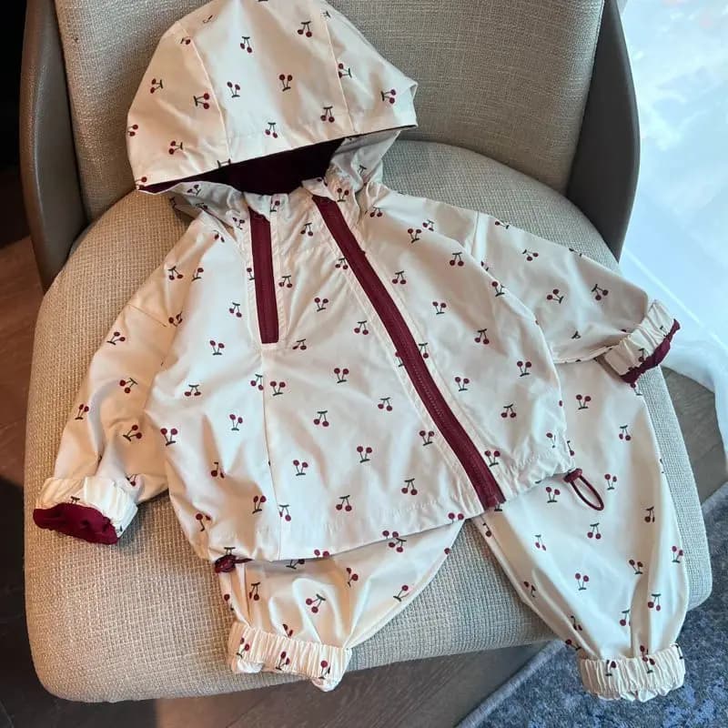 2026 New Autumn Children Outdoor Sets Hooded Jackets Printed Pants 2pcs Toddlers Kids Windproof Outfits
