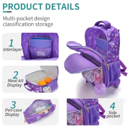 3PCS Kids Travel Bag, Luggage Bag, Bookbag with Wheels, with Lunch Box And Pen Bag, Cartoon Cat Sequin