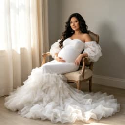 Mermaid Maternity Gown with Sweetheart Neck & Long Train – Fitted Pregnancy Dress for Baby Shower & Studio Photography