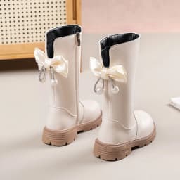 Mumoresip Kids Winter Plush Boots Princess Bow Pearl Decor Girls Outdoor Long Boots Thick Soled Fashion Children Warm High Boots