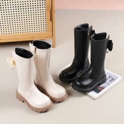 Mumoresip Kids Winter Plush Boots Princess Bow Pearl Decor Girls Outdoor Long Boots Thick Soled Fashion Children Warm High Boots