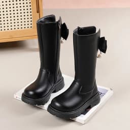 Mumoresip Kids Winter Plush Boots Princess Bow Pearl Decor Girls Outdoor Long Boots Thick Soled Fashion Children Warm High Boots