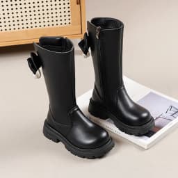 Mumoresip Kids Winter Plush Boots Princess Bow Pearl Decor Girls Outdoor Long Boots Thick Soled Fashion Children Warm High Boots