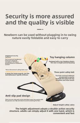 Baby Bouncer 3-in-1 Rocker and Recliner for Newborns to Toddlers, Natural Swing Ergonomic Infant Rocking Chair with 3-Point Safety Belt, Detachable Washable Cotton Cover, Compact Foldable Storage