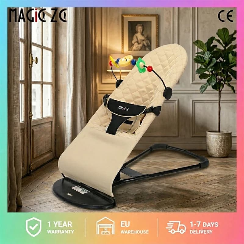 Baby Bouncer 3-in-1 Rocker and Recliner for Newborns to Toddlers, Natural Swing Ergonomic Infant Rocking Chair with 3-Point Safety Belt, Detachable Washable Cotton Cover, Compact Foldable Storage