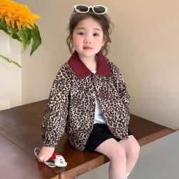 Girl's Leopard Coat Spring and Autumn 2026 New Children's Jacket Leopard Pattern Baby Girl Spring Casual Top
