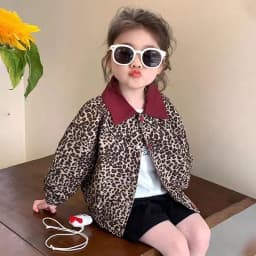 Girl's Leopard Coat Spring and Autumn 2026 New Children's Jacket Leopard Pattern Baby Girl Spring Casual Top