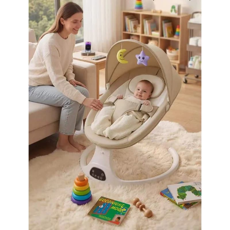Baby Cradle Baby Swing Chair Baby Sleeping Bed with Foldable Mosquito Net Multi Functional Smart Swing Bed Safety and Comfortable