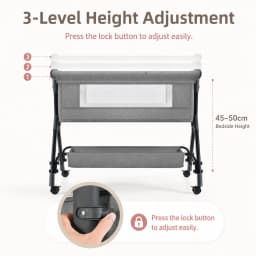 Baby Crib Foldable Portable Non Electric with Adjustable Height and Breathable Mesh Bedside Bassinet Rocking Cradle for Newborn Infant Sleep with Mattress Mosquito Net Wheels Manual Rocking Nursery Bedroom Travel Essential