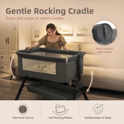Baby Crib Foldable Portable Non Electric with Adjustable Height and Breathable Mesh Bedside Bassinet Rocking Cradle for Newborn Infant Sleep with Mattress Mosquito Net Wheels Manual Rocking Nursery Bedroom Travel Essential
