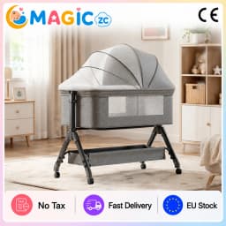 Baby Crib Foldable Portable Non Electric with Adjustable Height and Breathable Mesh Bedside Bassinet Rocking Cradle for Newborn Infant Sleep with Mattress Mosquito Net Wheels Manual Rocking Nursery Bedroom Travel Essential