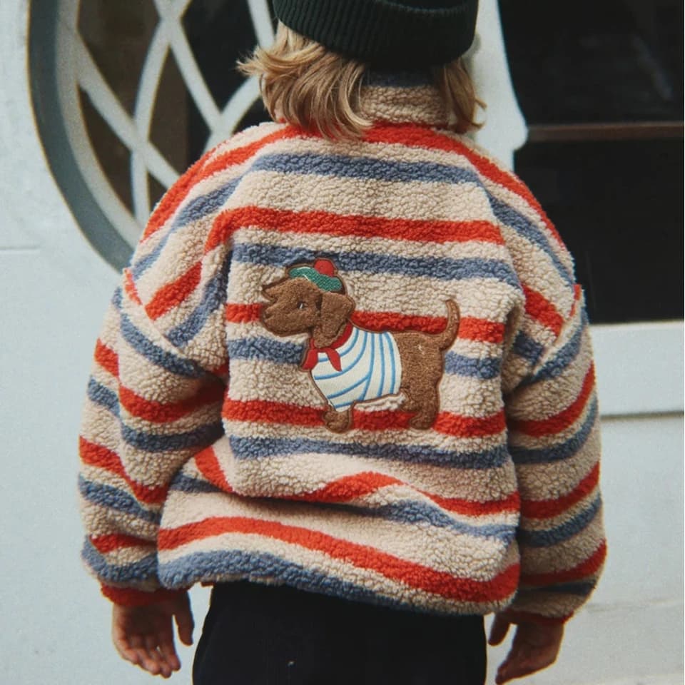 Boys and Girls Autumn/Winter Lambswool Polka Cherry Coat Dog Jacket KS AW Women's Love Fury Warm Coat Children's Coat