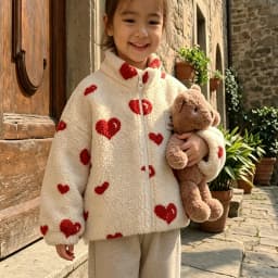 Boys and Girls Autumn/Winter Lambswool Polka Cherry Coat Dog Jacket KS AW Women's Love Fury Warm Coat Children's Coat