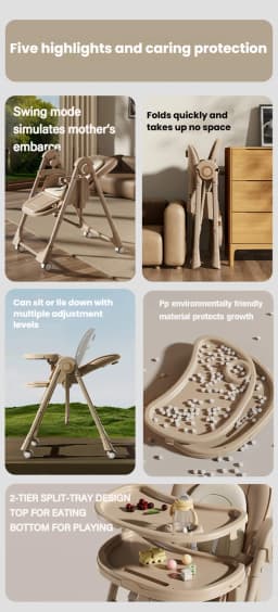 Adjustable Baby High Chair Foldable Infant Dining Seat Removable 2 Tier Split Tray Eating Playing Surface Portable Newborn Rocking Chair Easy Clean Eco Friendly PP Material Feeding