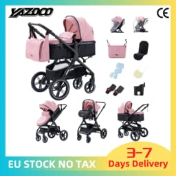 3-in-1 Baby Stroller Travel System Reversible Push Handle One-Step Quick Fold Aluminum Frame Shock-Absorbing 4 Wheels Lightweight Sturdy for Newborn to 3-Year-Old Kids Outdoor Trips
