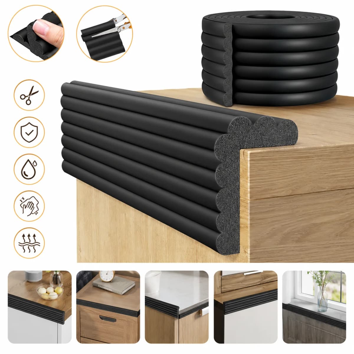 5m Desk Edge Guard Strip Baby Safety Soft Wall Corner Protector Thickend Self Adhesive Anti Collision Cushion for Table Edges, Bed Frames, and Furniture Corners