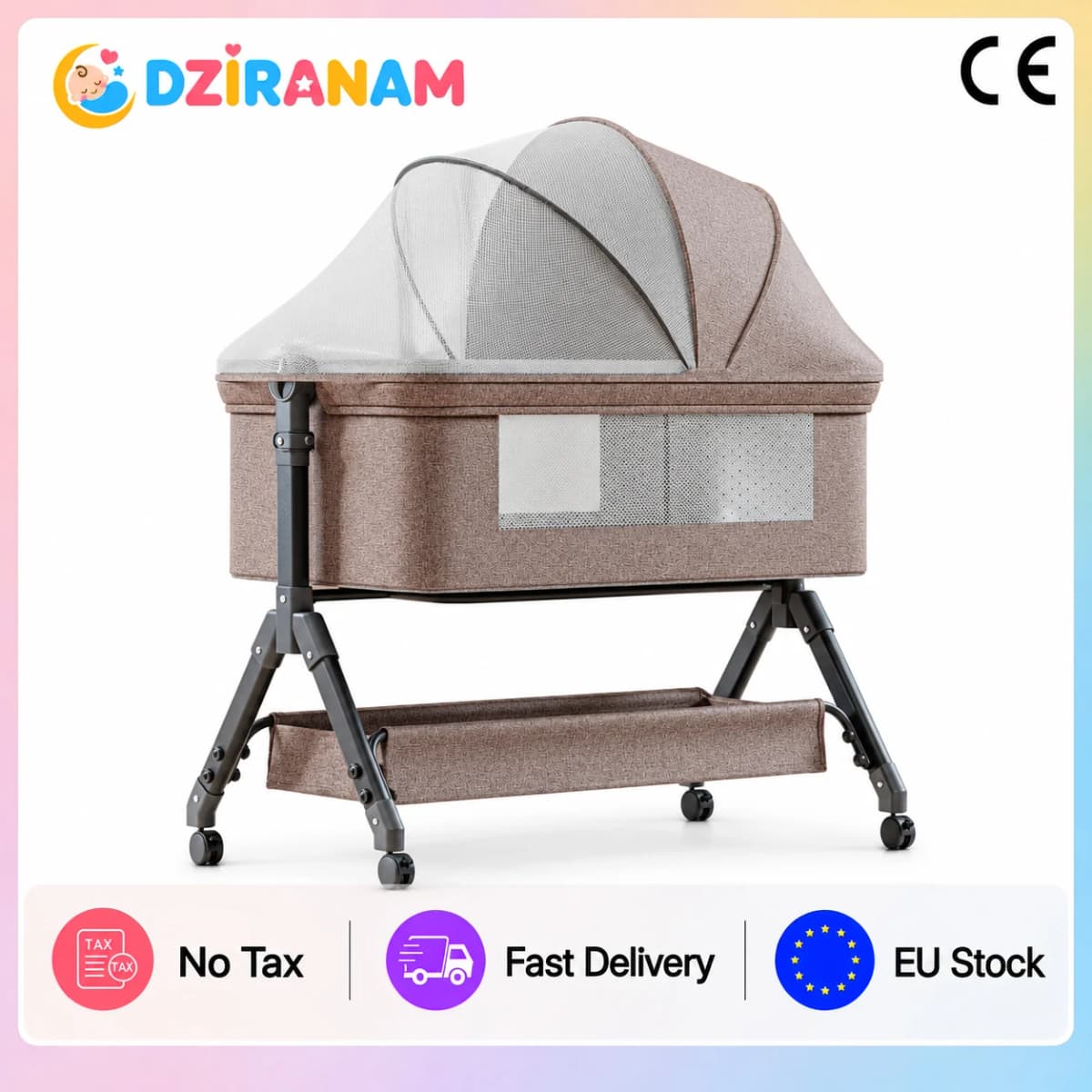 Baby Bassinet Adjustable Height Gentle Rocking Breathable Mesh Foldable Design Bedside Sleeper Portable Baby Crib with Mosquito Net Mattress Storage Basket for Newborn Infant Nursery Home Travel Sleep Baby Essentials Daily Care
