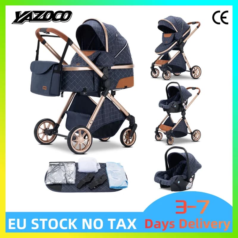 3‑in‑1 Luxurious Elevated‑View Folding Baby Stroller, Aluminum Frame, Multi‑Position Recline for Newborn