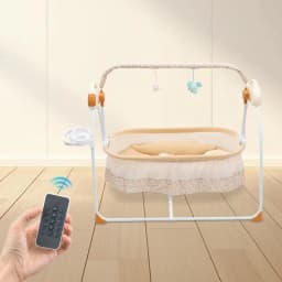 Electric Baby Cradle with Remote Control, Foldable Portable Bassinet with Bluetooth Music & Mosquito Net for 0-18 Months Baby