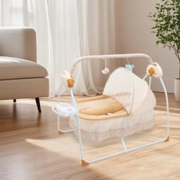 Electric Baby Cradle with Remote Control, Foldable Portable Bassinet with Bluetooth Music & Mosquito Net for 0-18 Months Baby