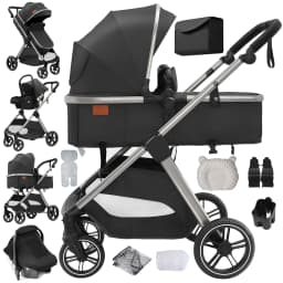 Lightweight Foldable Baby Stroller 3 In 1 Luxury Travel System Pram with Portable Infant Car Seat Aviation Aluminum Frame Carriage Shockproof Newborn Pushchair Set Compact Toddler Buggy with Large Storage Basket and Foot Brake
