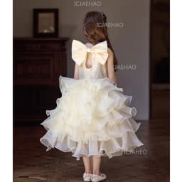 Children Girls Sleeveless Formal Fashion Birthday Party Flower Girl Princess Tutu Champagne Kids Host Piano Performance Costume